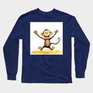 Cute Monkey Illustration Long Sleeve T-Shirt